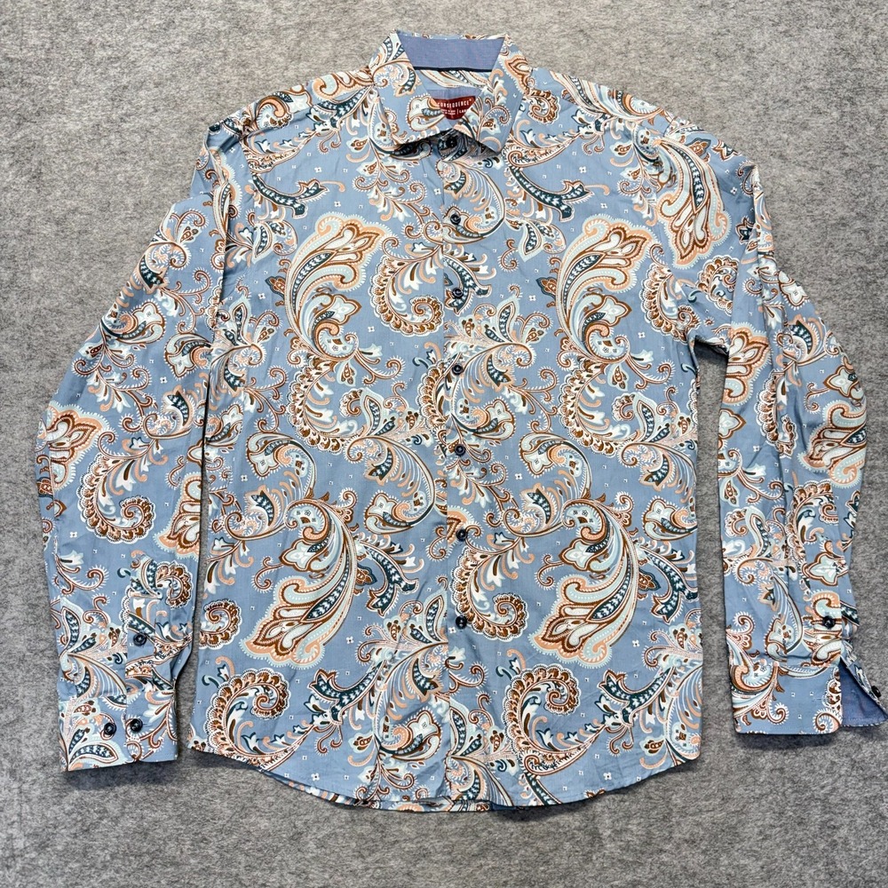 Consequence Button Up Shirt Men L Paisley Print Cotton Blue Pattern English
